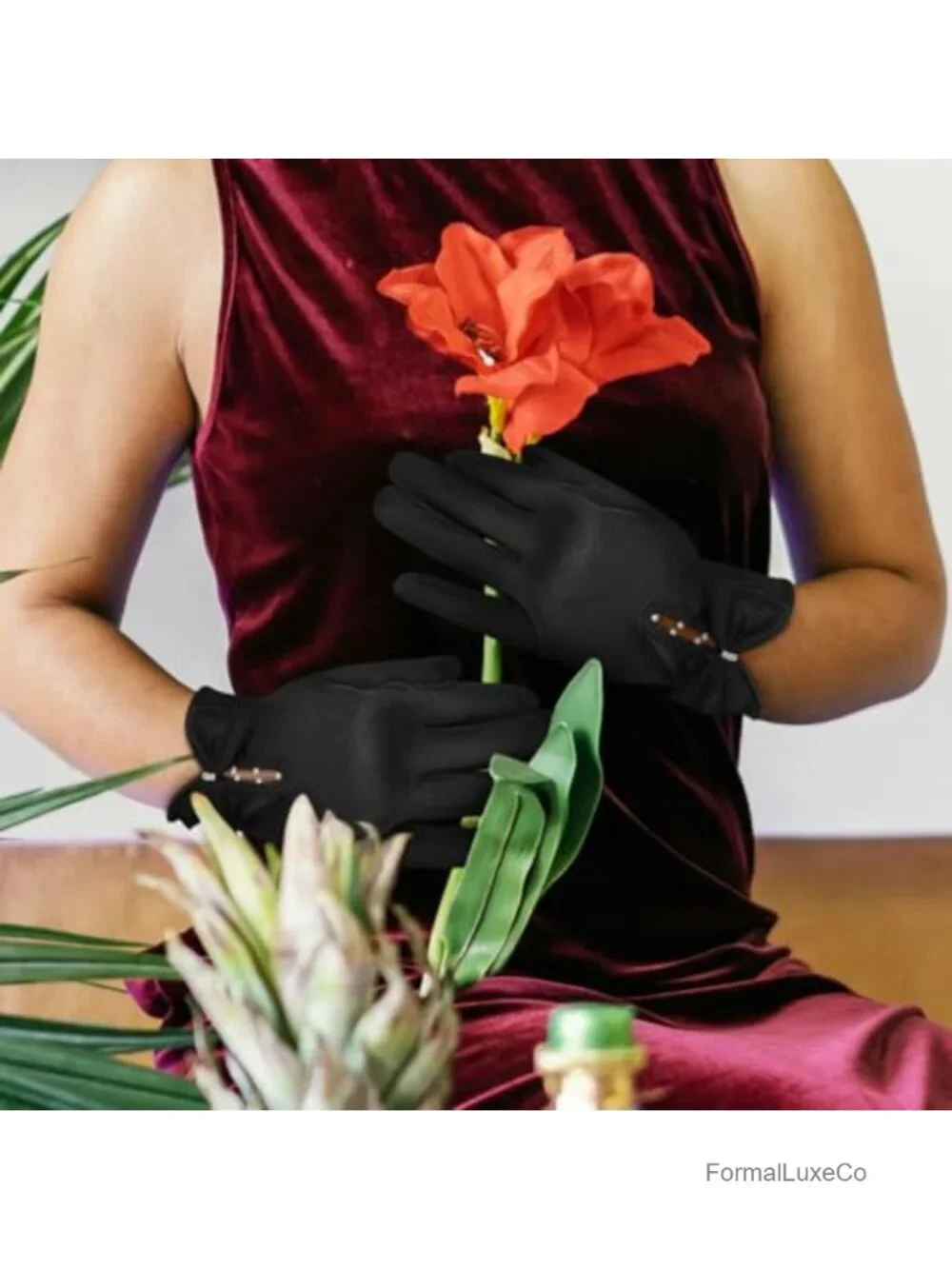 Black Satin Wedding Gloves Wrist Length Formal Bridal Accessory